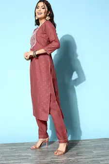 SheWill Peach Chinon Sequence Chain Embroidered Kurta Pant with Dupatta