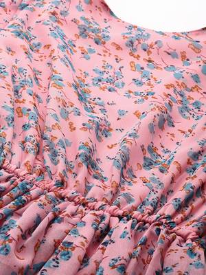 Peach printed georgette short-dresses 2