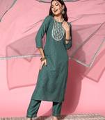 SheWill Green Chinon Sequence Chain Embroidered Kurta Pant with Dupatta