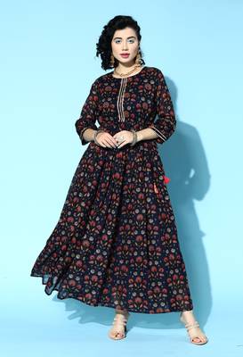 Blue printed cotton maxi-dresses 1
