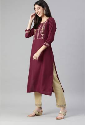 SheWill Maroon Ruby Cotton Gota Patti Embroidered Kurta Pant with Dupatta 3