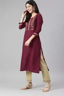 SheWill Maroon Ruby Cotton Gota Patti Embroidered Kurta Pant with Dupatta