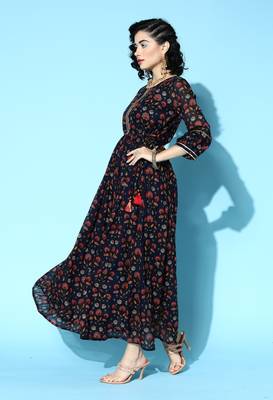 Blue printed cotton maxi-dresses 4