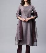 Shewill Purple Ruby Cotton Mirror Zari Embroidered Kurta Pant with Dupatta