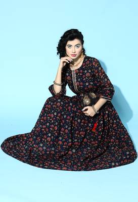 Blue printed cotton maxi-dresses 5