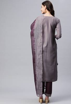Shewill Purple Ruby Cotton Mirror Zari Embroidered Kurta Pant with Dupatta 2