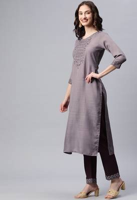 Shewill Purple Ruby Cotton Mirror Zari Embroidered Kurta Pant with Dupatta 3