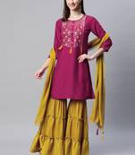 SheWill Pink Chinon Tasseled Zari Sequence Kurta Set with Dupatta