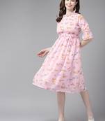 Pink printed georgette short-dresses