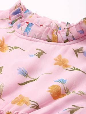 Pink printed georgette short-dresses 2