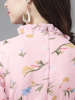Pink printed georgette short-dresses 5