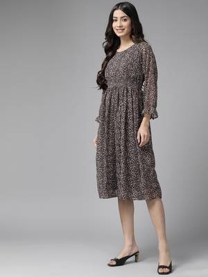 Black printed georgette short-dresses 3