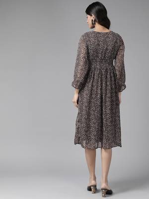 Black printed georgette short-dresses 4