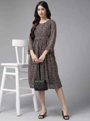 Black printed georgette short-dresses 5