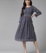 Navy-blue printed georgette short-dresses