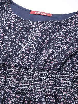 Navy-blue printed georgette short-dresses 2