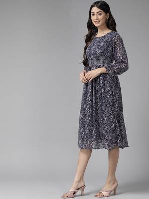 Navy-blue printed georgette short-dresses 3