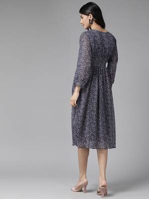 Navy-blue printed georgette short-dresses 4
