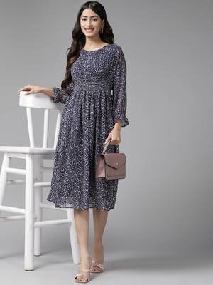 Navy-blue printed georgette short-dresses 5