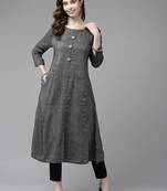 Grey plain cotton cotton-kurtis