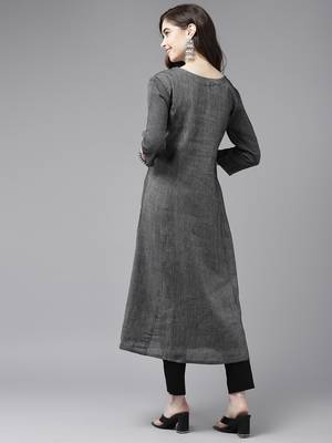 Grey plain cotton cotton-kurtis 3