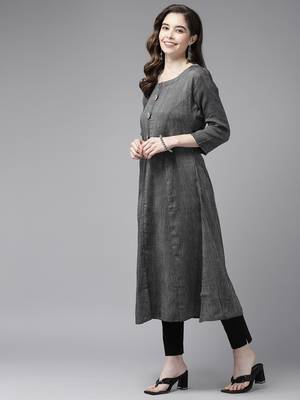 Grey plain cotton cotton-kurtis 4
