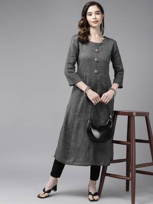 Grey plain cotton cotton-kurtis 5