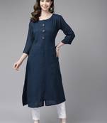 Navy-blue plain cotton cotton-kurtis