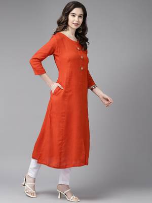 Orange plain cotton cotton-kurtis 1