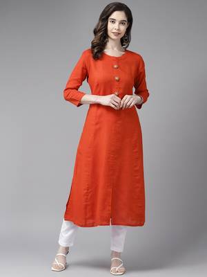 Orange plain cotton cotton-kurtis 3