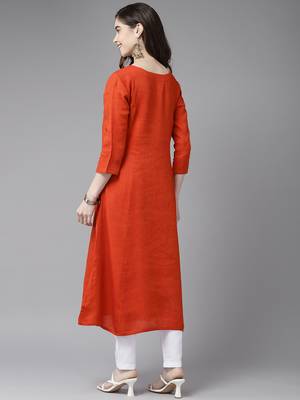 Orange plain cotton cotton-kurtis 4
