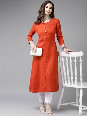 Orange plain cotton cotton-kurtis 5