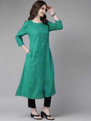 Sea-green plain cotton cotton-kurtis 1