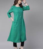 Sea-green plain cotton cotton-kurtis