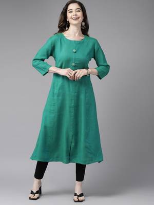 Sea-green plain cotton cotton-kurtis 3