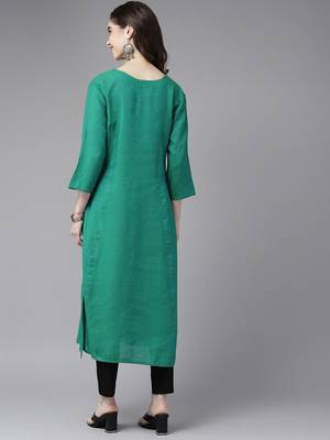 Sea-green plain cotton cotton-kurtis 4