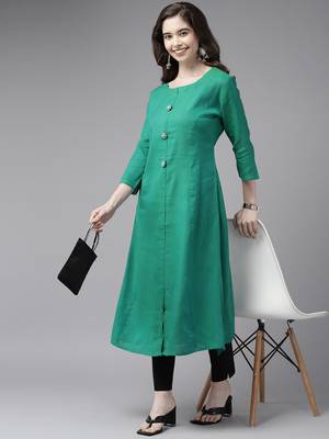 Sea-green plain cotton cotton-kurtis 5