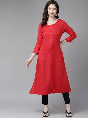 Red plain cotton cotton-kurtis 1