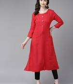 Red plain cotton cotton-kurtis