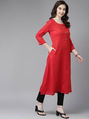 Red plain cotton cotton-kurtis 3