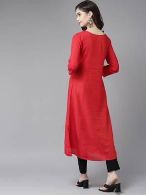 Red plain cotton cotton-kurtis 4