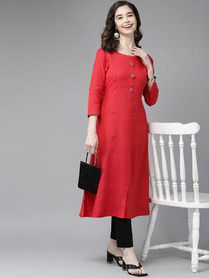 Red plain cotton cotton-kurtis 5