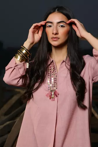 Pink  Shirt Twin Set
