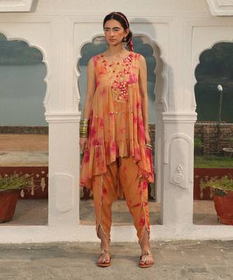 Orange Shaded With Champagne & Dark Pink Shimmer 3  Layered Twin Set 1