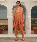 Orange Shaded With Champagne & Dark Pink Shimmer 3  Layered Twin Set