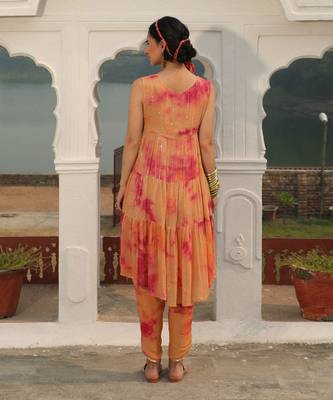 Orange Shaded With Champagne & Dark Pink Shimmer 3  Layered Twin Set 2
