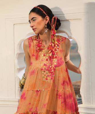 Orange Shaded With Champagne & Dark Pink Shimmer 3  Layered Twin Set 3
