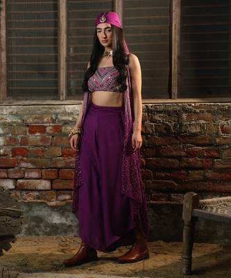 Lavender & Purple Bralet + Asymmetric Pants +  Shimmer Jacket 1