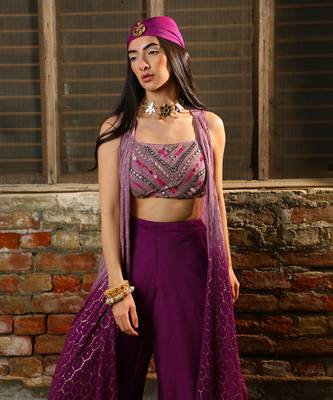 Lavender & Purple Bralet + Asymmetric Pants +  Shimmer Jacket 2