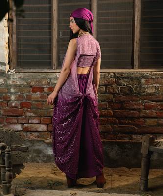 Lavender & Purple Bralet + Asymmetric Pants +  Shimmer Jacket 3